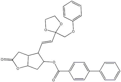 Structure of [1,1'-Biphenyl]-4-carboxylic acid hexahydro-2-oxo-4-[2-[2-(phenoxymethyl)-1,3-dioxolan-2-yl]ethenyl]-2H-cyclopenta[b]furan-5-yl ester