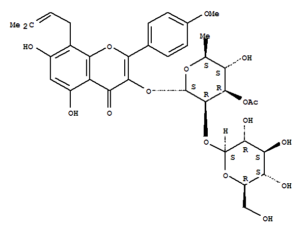 Structure of 4H-1-Benzopyran-4-one,3-[(3-O-acetyl-6-deoxy-2-O-b-D-glucopyranosyl-a-L-mannopyranosyl)oxy]-5,7-dihydroxy-2-(4-methoxyphenyl)-8-(3-methyl-2-buten-1-yl)-