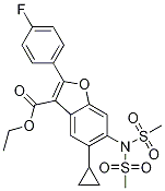 3-BENZOFURANCARBOXYLIC ACID, 6-[BIS(METHYLSULFONYL)AMINO]-5-CYCLOPROPYL-2-(4-FLUOROPHENYL)-, ETHYL ESTER结构式