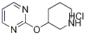 Structure of 2-(Piperidin-3-yloxy)-pyriMidine hydrochloride, 98+% C9H14ClN3O, MW: 215.68