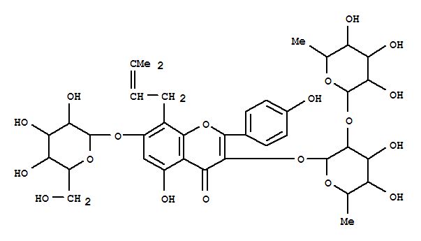 Structure of 4H-1-Benzopyran-4-one,3-[[6-deoxy-2-O-(6-deoxy-a-L-mannopyranosyl)-a-L-mannopyranosyl]oxy]-7-(b-D-glucopyranosyloxy)-5-hydroxy-2-(4-hydroxyphenyl)-8-(3-methyl-2-buten-1-yl)-