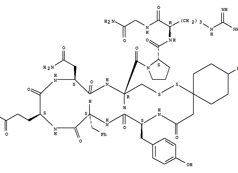 Structure of argipressin, (4-tert-butyl-1-mercaptocyclohexaneacetic acid)(1)-