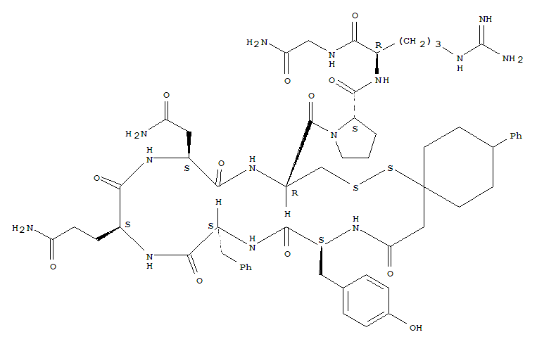 Structure of argipressin, (1-mercapto-4-phenylcyclohexaneacetic acid)(1)-