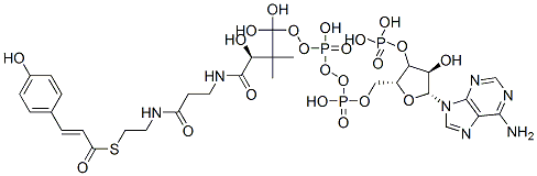 Structure of [(2R,3S,4R,5R)-5-(6-aminopurin-9-yl)-4-hydroxy-2-[[hydroxy-[hydroxy-[3-hydroxy-3-[2-[2-[(E)-3-(4-hydroxyphenyl)prop-2-enoyl]sulfanylethylcarbamoyl]ethylcarbamoyl]-2,2-dimethyl-propoxy]phosphoryl]oxy-phosphoryl]oxymethyl]oxolan-3-yl]oxyphosphonic acid