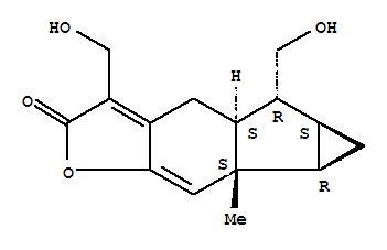 Structure of Cycloprop[2,3]indeno[5,6-b]furan-2(4H)-one,4a,5,5a,6,6a,6b-hexahydro-3,5-bis(hydroxymethyl)-6b-methyl-, [4aS-(4aa,5a,5aa,6aa,6bb)]-