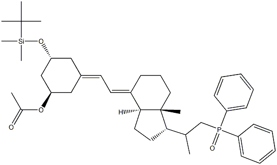 Structure of (1R,3R,5Z)-3-[[(1,1-Dimethylethyl)dimethylsilyl]oxy]-5-[(2E)-2-[(1R,3aS,7aR)-1-[(1S)-2-(diphenylphosphinyl)-1-methylethyl]octahydro-7a-methyl-4H-inden-4-ylidene]ethylidene]cyclohexanol1 acetate