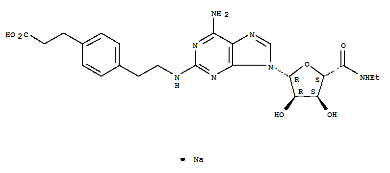 Structure of 4-[2-[[6-Amino-9-(N-ethyl--D-ribofuranuronamidosyl)-9H-purin-2-yl]amino]ethyl]benzenepropanoic Acid Monosodium Salt