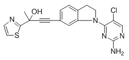 4-(1-(2-氨基-5-氯嘧啶-4-基)-2-(噻唑-2-基)-3-丁炔-2-醇结构式