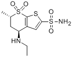 Chemical structure of 4H-Thieno[2,3-b]thiopyran-2-sulfonamide, 4-(ethylamino)-5,6-dihydro-6-methyl-, 7,7-dioxide, (4R,6R)-