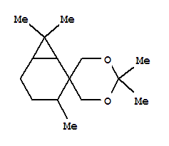 Structure of Spirobicyclo4.1.0heptane-2,5-1,3dioxane, 2,2,3,7,7-pentamethyl-, (1R,3S,6S)-rel-