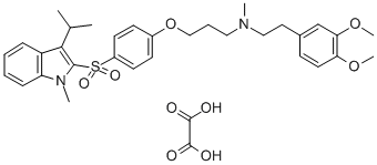 Structure of 3,4-DIMETHOXY-N-METHYL-N-[3-[4-[[1-METHYL-3-(1-METHYLETHYL)-1H-INDOL-2-YL]SULFONYL]PHENOXY]PROPYL]BENZENEETHANAMINE OXALATE