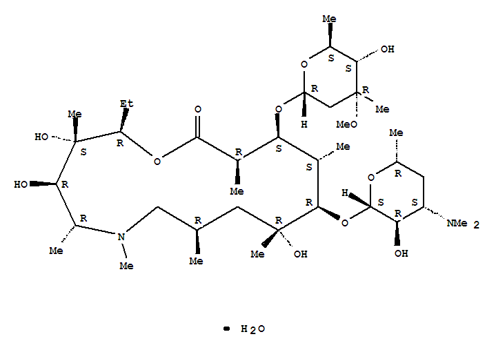 Structure of 1-Oxa-6-azacyclopentadecan-15-one,13-[(2,6-dideoxy-3-C-methyl-3-O-methyl-a-L-ribo-hexopyranosyl)oxy]-2-ethyl-3,4,10-trihydroxy-3,5,6,8,10,12,14-heptamethyl-11-[[3,4,6-trideoxy-3-(dimethylamino)-b-D-xylo-hexopyranosyl]oxy]-,monohydrate, (2R,3S,4R,5R,8R,10R