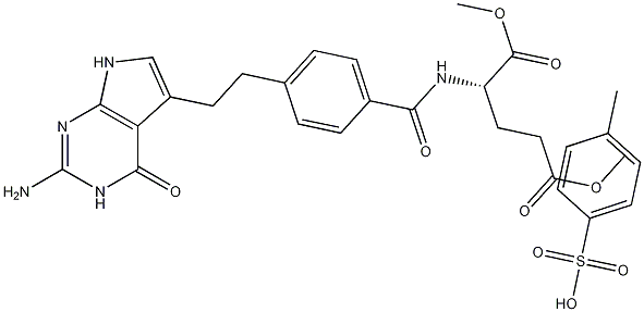 N-[4-[2-(2-氨基-4,7-二氢-4-氧代-3H-吡咯并[2,3-d]嘧啶-5-基)乙基]苯甲酰基]-L-谷氨酸 1,5-二甲酯对甲苯磺酸盐结构式