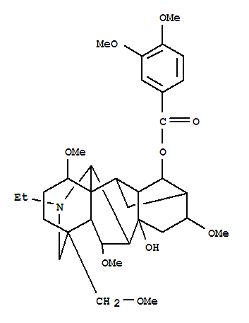 Structure of benzoic acid, 3,4-dimethoxy-, (1alpha,6alpha,14alpha,16beta)-20-ethyl-8-hydroxy-1,6,16-trimethoxy-4-(methoxymethyl)aconitan-14-yl ester