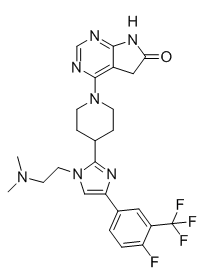 Structure of 6H-Pyrrolo[2,3-d]pyrimidin-6-one, 4-[4-[1-[2-(dimethylamino)ethyl]-4-[4-fluoro-3-(trifluoromethyl)phenyl]-1H-imidazol-2-yl]-1-piperidinyl]-5,7-dihydro-