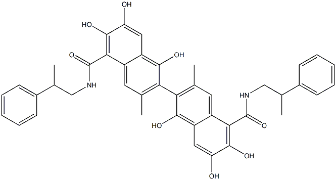 Structure of 2,3,5-trihydroxy-7-methyl-N-[(2R)-2-phenylpropyl]-6-[1,6,7-trihydroxy-3-methyl-5-[[(2R)-2-phenylpropyl]carbamoyl]naphthalen-2-yl]naphthalene-1-carboxamide