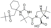 Structure of (1R,2S,5S)-3-((S)-2-(3-(1-(tert-butylsulfonylmethyl)cyclohexyl)ureido)-3,3-dimethylbutanoyl)-6,6-dimethyl-3-azabicyclo[3.1.0]hexane-2-carboxylic acid
