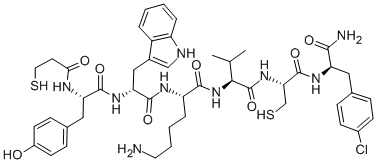 Structure of 3-Mercaptopropionyl-Tyr-D-Trp-Lys-Val-Cys-p-chloro-D-Phe-NH2, (Disulfide bond between Deamino-Cys1 and Cys6)