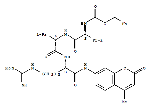 Z-VAL-VAL-ARG-7-AMINO-4-METHYLCOUMARIN结构式