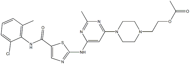 2-(4-(6-((5-((2-chloro-6-Methylphenyl)carbaMoyl)thiazol-2-yl)aMino)-2-MethylpyriMidin-4-yl)piperazin-1-yl)ethyl acetate结构式