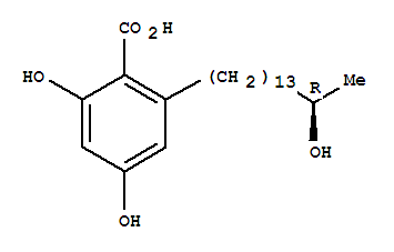 Structure of Benzoicacid, 2,4-dihydroxy-6-(14-hydroxypentadecyl)-, (R)-
