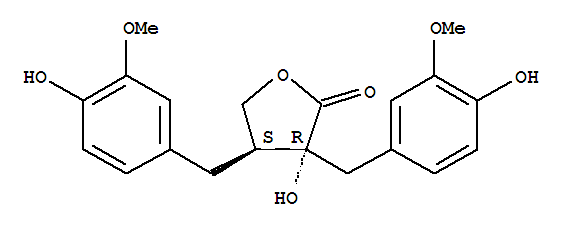 Structure of 2(3H)-Furanone,dihydro-3-hydroxy-3,4-bis[(4-hydroxy-3-methoxyphenyl)methyl]-, (3R-trans)-