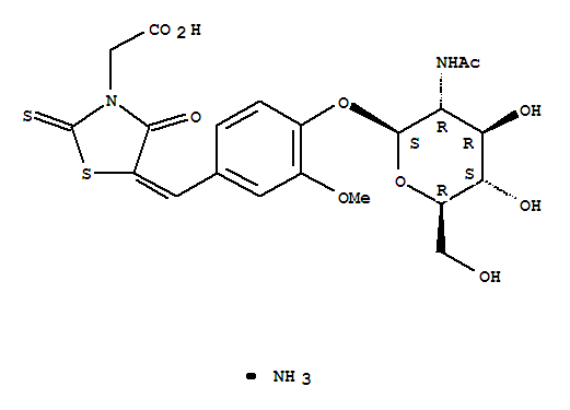 Structure of 5-(4-(2-acetamido-2-deoxyglucopyranosyloxy)-3-methoxyphenylmethylene)-2-thioxothiazolidin-4-one-3-ethanoate