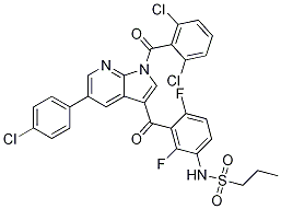 Structure of 1-PropanesulfonaMide, N-[3-[[5-(4-chlorophenyl)-1-(2,6-dichlorobenzoyl)-1H-pyrrolo[2,3-b]pyridin-3-yl]carbonyl]-2,4-difluorophenyl]-
