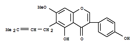 5-Hydroxy-3-(4-hydroxy-phenyl)-7-methoxy-6-(3-methyl-but-2-enyl)-1-benzopyran-4-one结构式