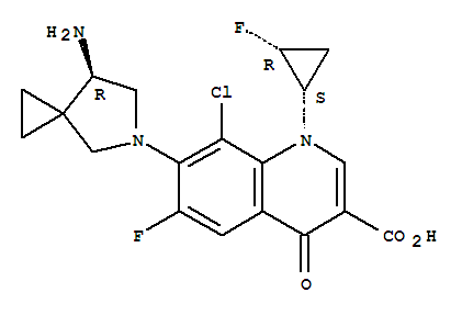 Structure of 3-Quinolinecarboxylicacid,7-(7-amino-5-azaspiro[2.4]hept-5-yl)-8-chloro-6-fluoro-1-(2-fluorocyclopropyl)-1,4-dihydro-4-oxo-,[1S-[1a(S*),2a]]-