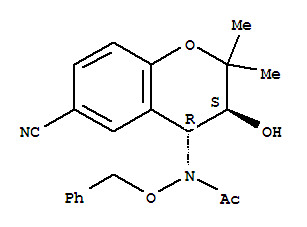 Structure of N-[(3S,4R)-6-CYANO-3,4-DIHYDRO-3-HYDROXY-2,2-DIMETHYL-2H-1-BENZOPYRAN-4-YL]-N-(PHENYLMETHOXY)ACETAMIDE