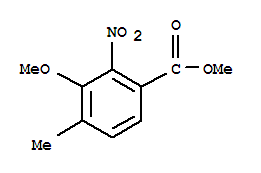 Structure of benzoic acid, 3-methoxy-4-methyl-2-nitro-, methyl ester