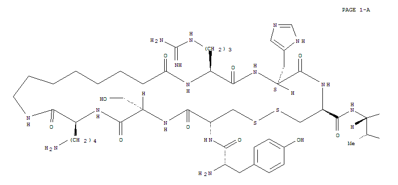 Structure of TYR-CYS-SER-LYS-8-AMINOOCTANOYL-ARG-HIS-D-CYS-ILE-ASN-LEU-ILE-THR-ARG-GLN-ARG-TYR-NH2