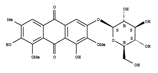 Structure of 4,6-dihydroxy-3,5-dimethoxy-7-methyl-9,10-dioxo-9,10-dihydroanthracen-2-yl beta-D-glucopyranoside