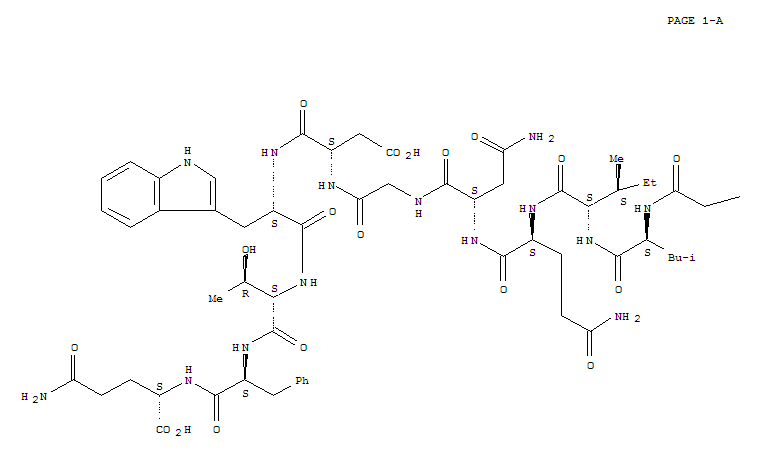L-GLUTAMINE, L-VALYL-L-VALYL-L-SERYL-L-THREONYLGLYCYL-L-LEUCYL-L-ISOLEUCYL-L-GLUTAMINYL-L-ASPARAGINYLGLYCYL-L-A-ASPARTYL-L-TRYPTOPHYL-L-THREONYL-L-PHENYLALANYL-结构式