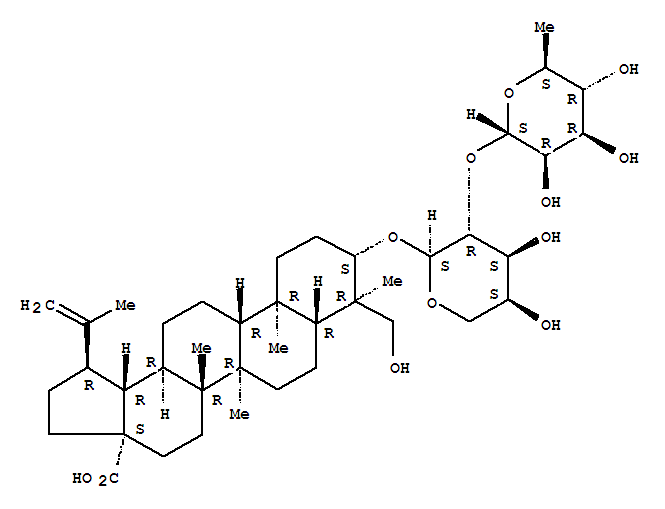 Structure of Lup-20(29)-en-28-oicacid, 3-[[2-O-(6-deoxy-a-L-mannopyranosyl)-a-L-arabinopyranosyl]oxy]-23-hydroxy-, (3b,4a)-