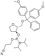 1,4-脱水-5-O-[二(4-甲氧基苯基)苯基甲基]-2-脱氧-D-赤式-戊糖醇 2-氰基乙基 二(异丙基)氨基亚磷酸酯结构式