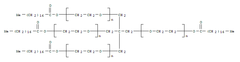Structure of Poly(oxy-1,2-ethanediyl), .alpha.-hydro-.omega.-(1-oxooctadecyl)oxy-, ether with 2,2-bis(hydroxymethyl)-1,3-propanediol (4:1)
