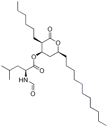 Structure of Orlistat Related Compound D (10 mg) (N-formyl-L-leucine (3S,4R,6S)-tetrahydro-3-hexyl-2-oxo-6-undecyl-2H-pyran-4-yl ester)