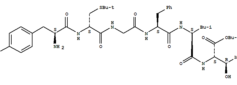 Chemical structure of tyrosyl-cysteinyl(StBu)-glycyl-phenylalanyl-leucyl-threonyl(O-t-butyl)
