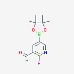 Structure of 2-fluoro-5-(4,4,5,5-tetramethyl-1,3,2-dioxaborolan-2-yl)pyridine-3-carbaldehyde