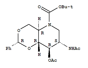 2 - 乙酰氨基 - 3-O - 乙酰基 - 4,6 - 亚苄基 - N - 叔丁氧羰基 - 1,2,5 - 三脱氧 - 1,5 - 亚氨基 - D - 葡萄糖醇结构式