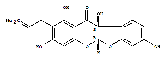 Structure of 11H-Benzofuro[2,3-b][1]benzopyran-11-one,5a,10b-dihydro-1,3,8,10b-tetrahydroxy-2-(3-methyl-2-buten-1-yl)-,(5aR,10bS)-rel-