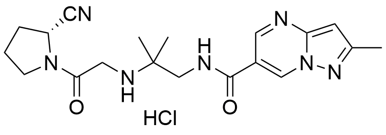 Structure of N-[2-[[2-[(2S)-2-cyano-1-pyrrolidinyl]-2-oxoethyl]amino]-2-methylpropyl]-2-methyl-Pyrazolo[1,5-a]pyrimidine-6-carboxamide hydrochloride (1:1)