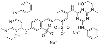 disodium 4,4-bis[[6-anilino-4-[(2-hydroxyethyl)methylamino]-1,3,5-triazin-2-yl]amino]stilbene-2,2-disulphonate结构式
