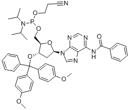 Structure of (N6-BENZOYL)-5-O-[(N,N-DIISOPROPYLAMINO)-(2-CYANOETHOXY)PHOSPHINYL]-3-O-(4,4-DIMETHOXYTRITYL)-2-DEOXYADENOSINE