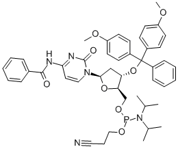 Structure of (N4-BENZOYL)-5-O-[(N,N-DIISOPROPYLAMINO)-(2-CYANOETHOXY)PHOSPHINYL]-3-O-(4,4-DIMETHOXYTRITYL)-2-DEOXYCYTIDINE