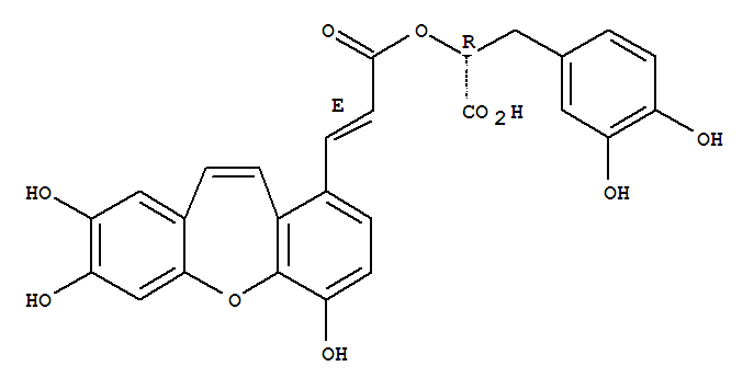 Benzenepropanoic acid,3,4-dihydroxy-a-[[(2E)-1-oxo-3-(4,7,8-trihydroxydibenz[b,f]oxepin-1-yl)-2-propen-1-yl]oxy]-,(aR)-结构式