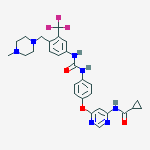 Structure of N-[6-[4-[[[[4-[(4-methyl-1-piperazinyl)methyl]-3-(trifluoromethyl)phenyl]amino]carbonyl]amino]phenoxy]-4-pyrimidinyl]-cyclopropanecarboxamide;