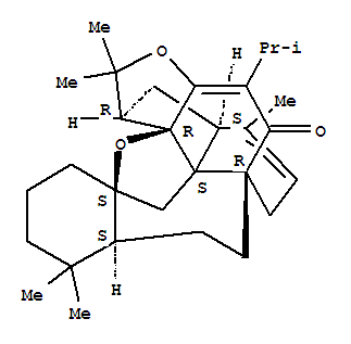 Structure of 8H,14H-13a,14b-Epoxy-7a,1-ethanylylidene-3H-benzo[4',5']cyclohept[1',2':7,7a]indeno[1,2-c]furan-16-one,3a,4,4a,7,9,9a,10,11,12,13-decahydro-3,3,5,10,10-pentamethyl-17-(1-methylethyl)-,[3aR-(3aa,4aa,7ab,9aa,13ab,14aS*,14ba)]-